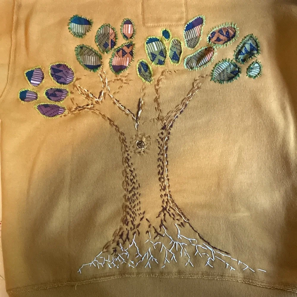 Upcycled Repurposed hooded sweatshirt with appliqué and embroidery - Picture 8 of 16